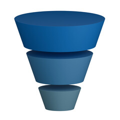 3D blue funnel chart element representing sales and marketing process or business conversion stages transparent background isolated render
