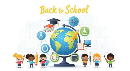 Fototapeta premium Back to School Concept with Diverse Children and Educational Elements