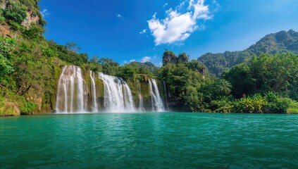 Fototapeta premium Stunning cascade tumbling down rocky terrain