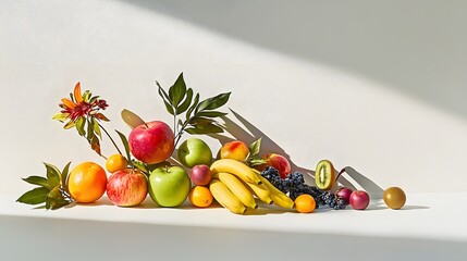 Fresh and Colorful Assorted Fruits on White Background Display