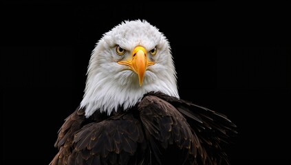 Obraz premium Close-up of a bald eagle with a dark backdrop
