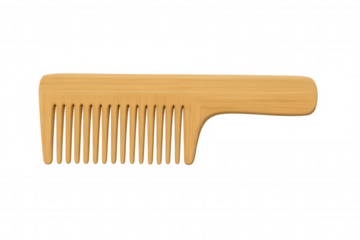 Wooden hair comb for men and women, natural grooming tool for styling and detangling, isolated on transparent background