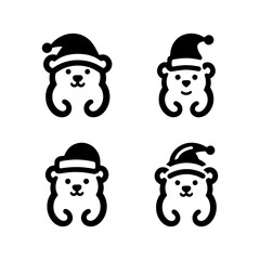 Festive Polar Bear Icons with Santa Hats