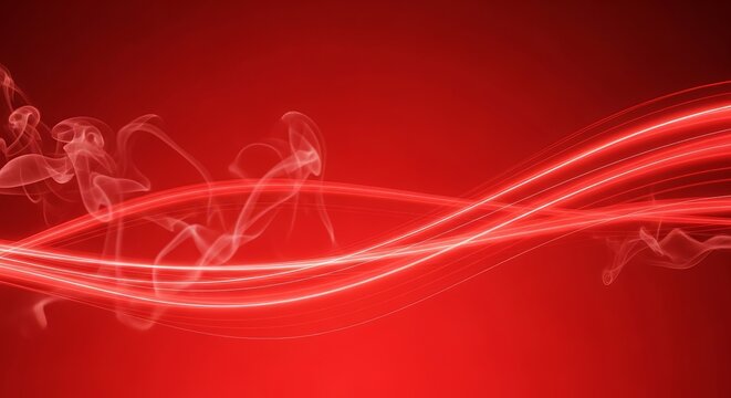 Abstract red background with flowing light trails and smokelike wisps