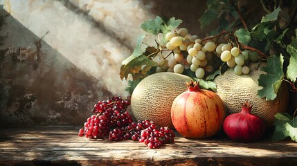 Fresh Fruits on Wooden Table with Warm Natural Lighting