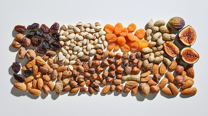 Assorted Nuts and Dried Fruits Displayed on a Simple Background