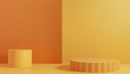 Abstract yellow and orange background with minimalistic design for advertising, cosmetics, banners, creams, apparel, children, and nursery displays. Image showcasing product presentation.