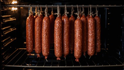 Preparing sausages in the oven using a temperature gauge