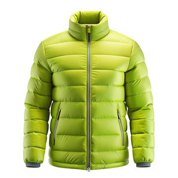 Winter Jacket Mockup Front and Back View &ndash; Green and Lime Blank Puffer Coat Template for Branding or Logo Design