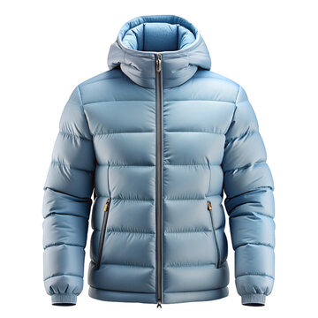 Winter Jacket Mockup Front and Back View &ndash; Sky Blue Blank Puffer Coat Template for Branding or Logo Design