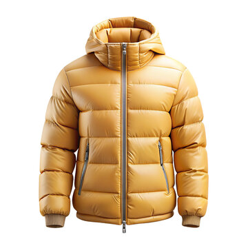 Winter Jacket Mockup Front and Back View &ndash; Yellow Blank Puffer Coat Template for Branding or Logo Design