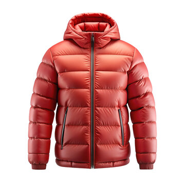 Winter Jacket Mockup Front and Back View &ndash; Red Blank Puffer Coat Template for Branding or Logo Design