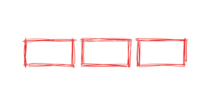 Red Hand Drawn Rectangle Frames Vector Set Sketchy Borders for Design Elements