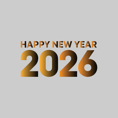 Happy New Year 2026 Golden Gradient Text on Gray Background