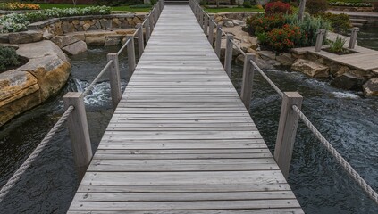 Detailed view of interwoven grey wooden plank bridges