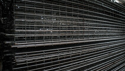 Detailed view of layered welded wire mesh inside a refrigerated storage facility