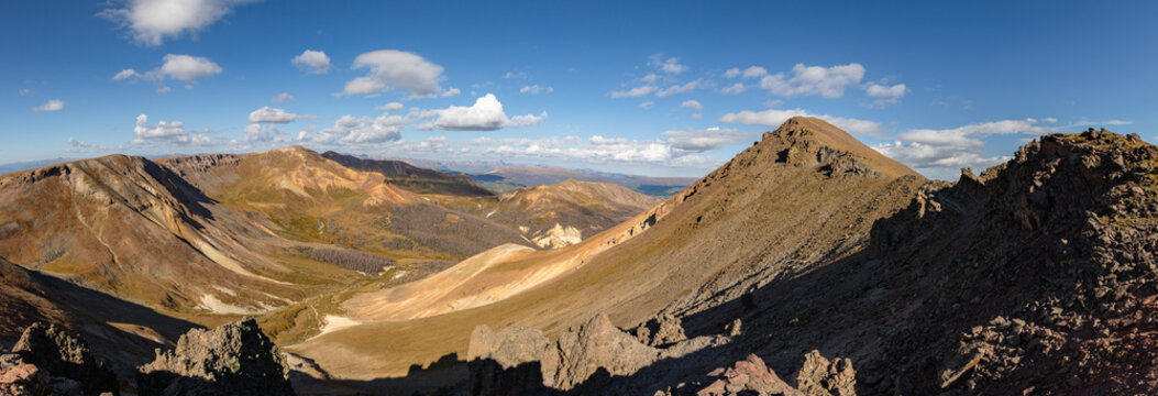 This scenic San Juan Mountain panorama features Colorado 13er Unnamed 13505', located on the Continental Divide in the remote La Garita Wilderness near Spring Creek Pass.