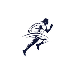 Obraz premium Silhouette of a muscular man running at full speed, vector illustration.