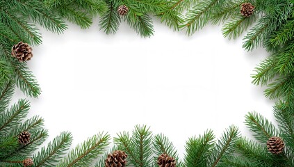 Pine trees and evergreen branches set on a white background
