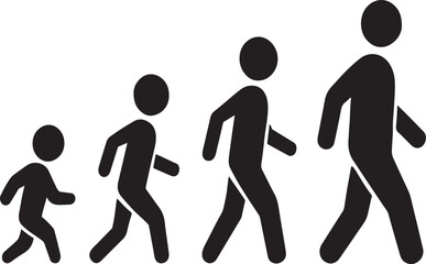 Human silhouette evolution from child to adult in motion line symbolizing growth and life.