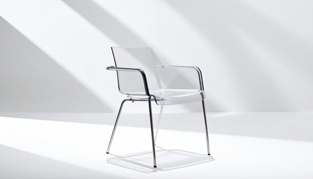 Transparent Chair on White. Abstract shadows in background. Interior Design use