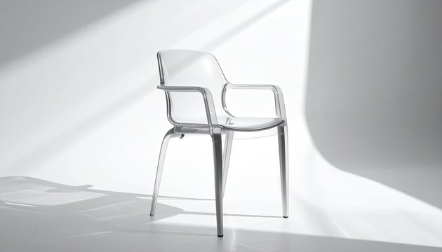 Transparent Chair Standing on White, Shadow Background, for Furnishing Stores