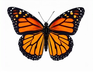 Obraz premium Monarch butterfly displayed with vibrant orange and black wings against a white background in a natural setting