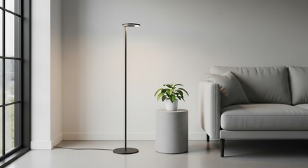 Contemporary living space showcasing a minimalist floor lamp design