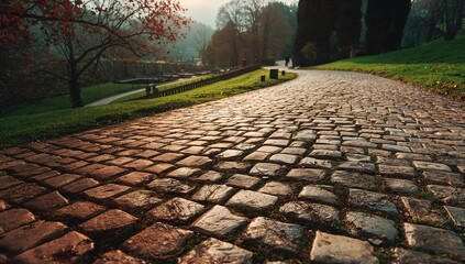 Section of a stone-paved walkway