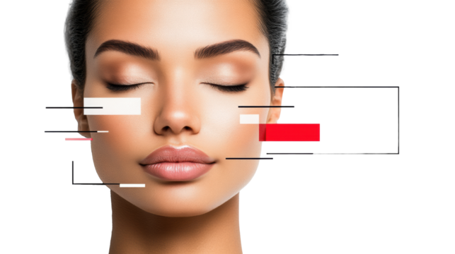 Beautiful serene woman with closed eyes on transparent background