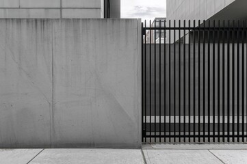 Concrete Barrier and Metal Railings in a Cityscape with Simple Aesthetics