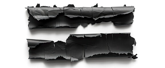 Two Torn Strips of Black Paper on Plain Background for Graphic Design