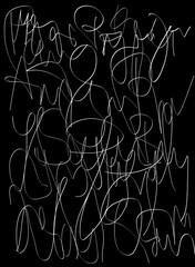 Schrift / Text, Fantasiew&ouml;rter / Gekritzel. Geschrieben mit einem digitalem Pinsel in wei&szlig; auf schwarzem Hintergrund