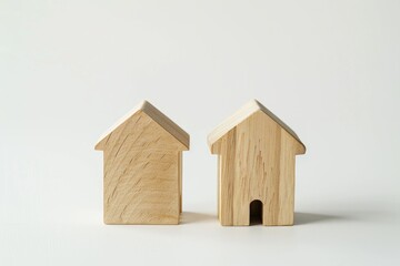 Two Wood Homes Standing Together on White Backdrop Representing Real Estate