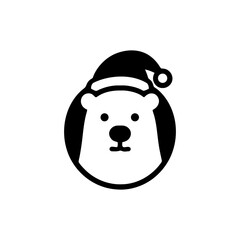 Adorable Christmas Polar Bear with Santa Hat Vector