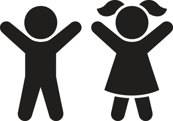 Children Silhouette Vector Illustration – Boy and Girl Icons for Family, Education, and Childhood 