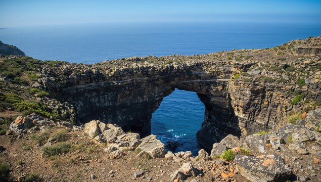 Famous volcanic rock formation featuring a 30-meter natural arch in a southern island location