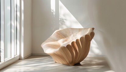 Unique Chair in Light Room, Natural Wood, Relaxing, Interior Design, Advertising
