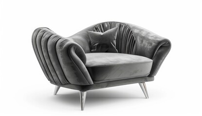 Velvet Armchair On White Background, For Home Decor Sales And Minimalist Design