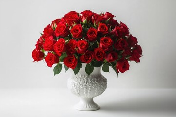 Fototapeta premium A container brimming with a beautiful bouquet of bright crimson roses.