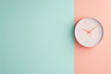 Wall clock showing time against color block background. Use Time management
