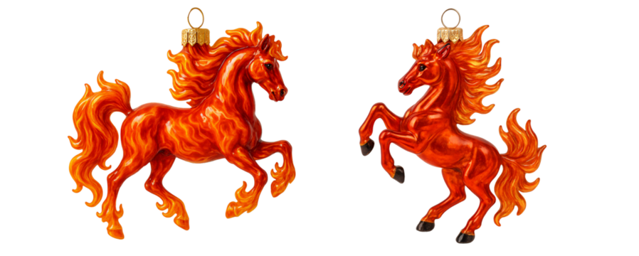 Set of red horses. Symbol of strength. New Year theme. Christmas tree toy - Powered by Adobe