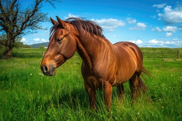 Obraz premium Gorgeous equine roaming through grassy meadows