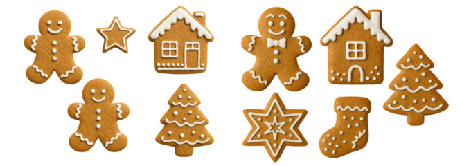 Set of gingerbread cookies shaped like house, man, tree, and star. Warmth. Coziness. Christmas.