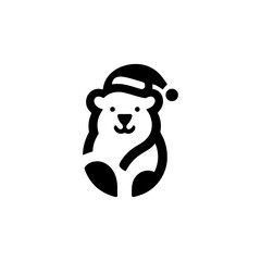 Festive Bear with Santa Hat Vector Graphic