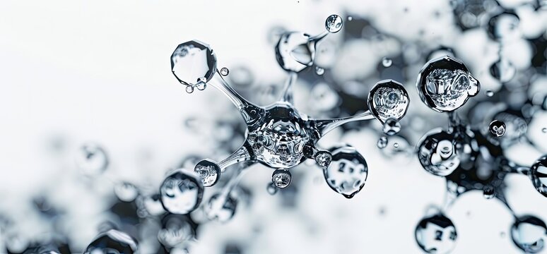 Water molecule model floating in white space; science and education background