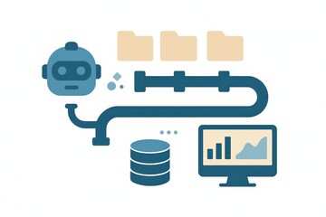 Conceptual illustration depicting artificial intelligence executing data processing with robotic elements integrated into a digital network showcasing efficiency in modern analytics