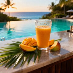 리조트수영장의시원한망고주스