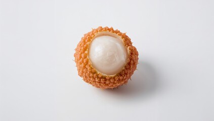 Detailed Macro Shot of a Lychee Fruit Against a White Backdrop