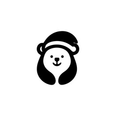Whimsical Bear Head Vector Illustration with Santa Hat